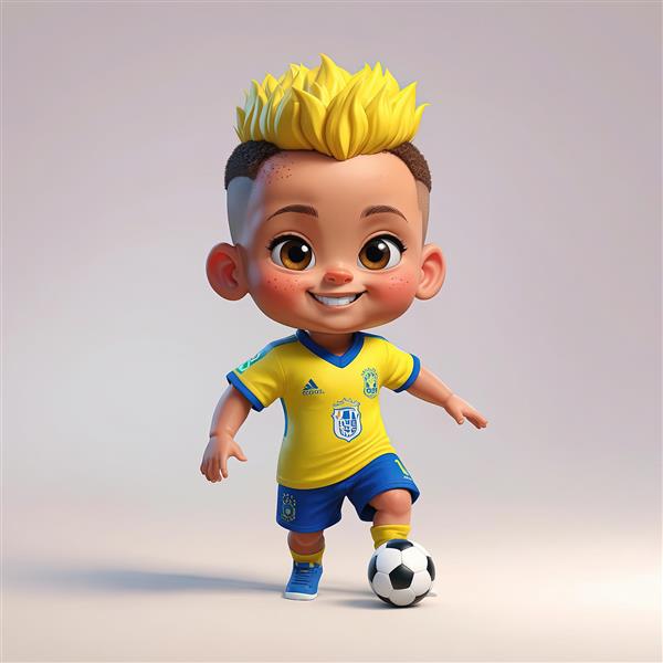 کارتون نیمار با موهای زرد و پیراهن تیم برزیل در حال بازی فوتبال