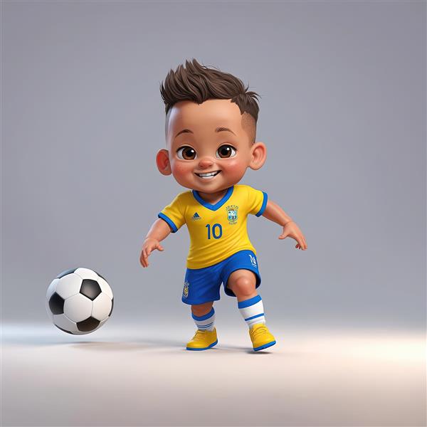 نیمار کارتونی با لباس تیم ملی برزیل (شماره 10) و توپ فوتبال
