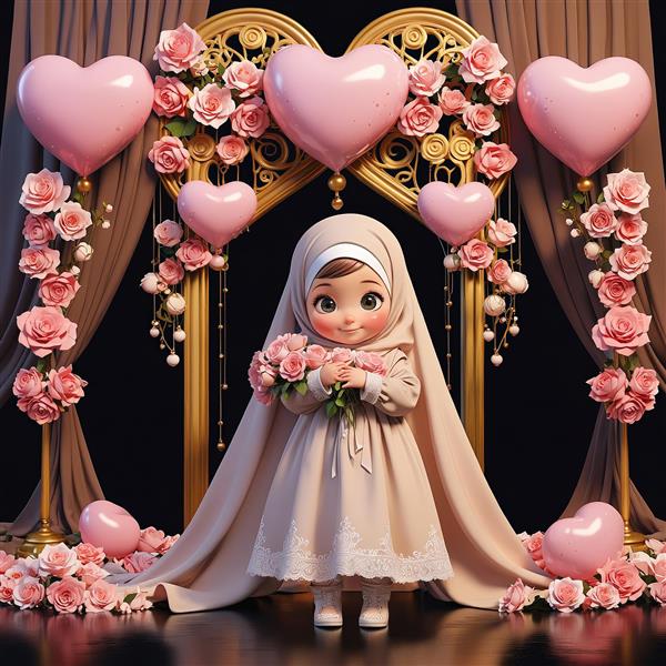 عروسک سه‌بعدی دختر محجبه با شال قرمز و لباس گلدوزی شده (فرهنگ ایرانی)