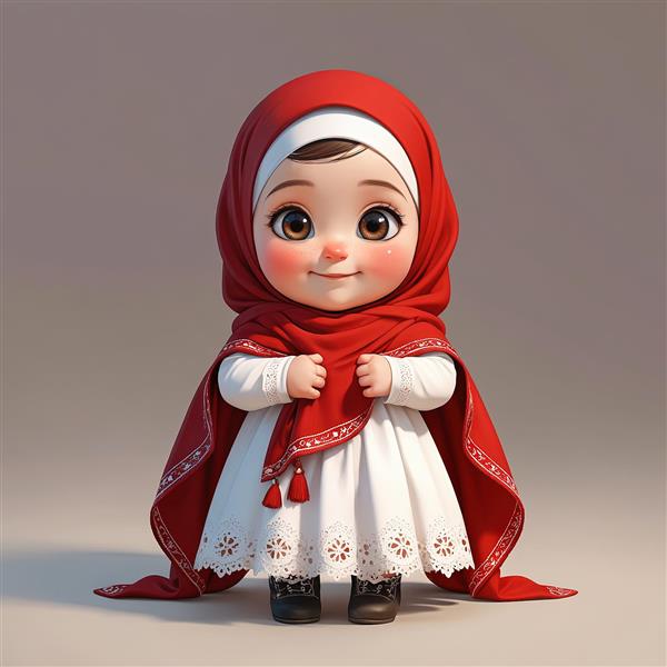 وکتور سه‌بعدی دختر بچه با حجاب قرمز و لباس سنتی ایرانی