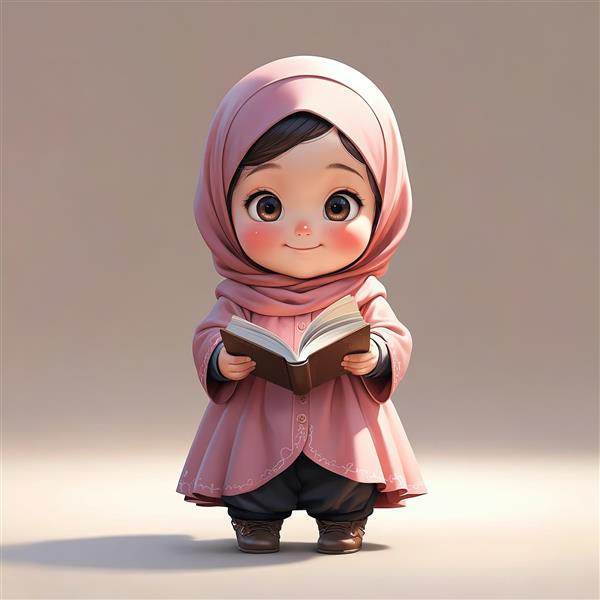 تصویر کارتونی دختر محجبه ایستاده با قرآن مناسب طراحی پوستر مذهبی و کارت دعوت جشن تکلیف