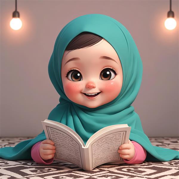 عکس جذاب دختر محجبه با روسری فیروزه‌ای و لبخند ایده برای چاپ عریض و تابلو کودک