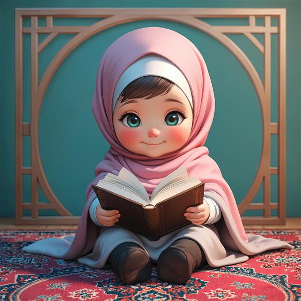 عکس دکوراتیو دختر باحجاب برای اتاق کودک با قاب چوبی جشن تکلیف