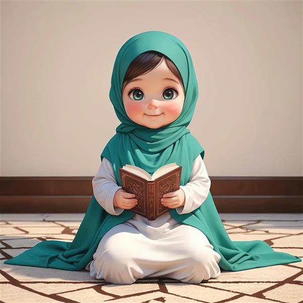 دانلود عکس باکیفیت دختر بچه با حجاب سبز برای تابلو جشن تکلیف