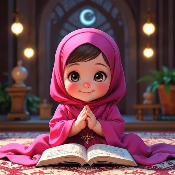 عکس باکیفیت کودک در حال دعا برای جشن تکلیف در مسجد