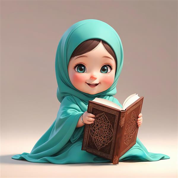 تصویرسازی سه بعدی دختر محجبه با قرآن کریم برای پوستر