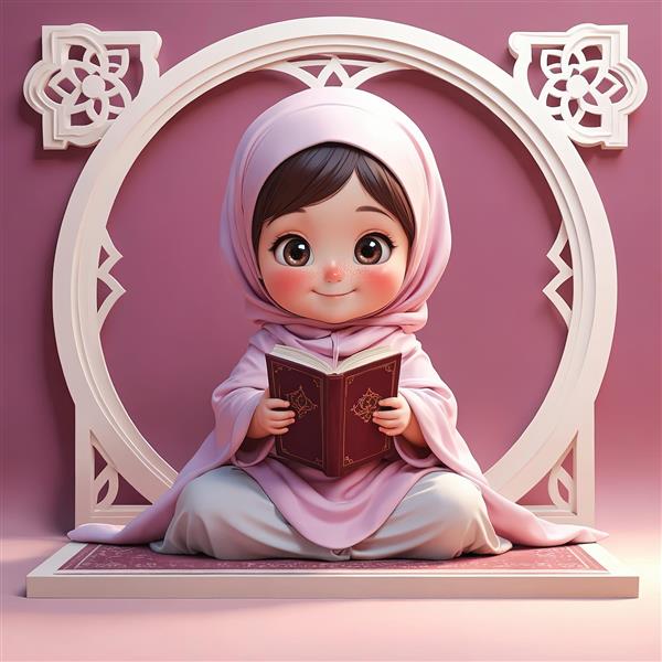 طرح دکوراتیو دختر بچه مسلمان با قاب اسلیمی