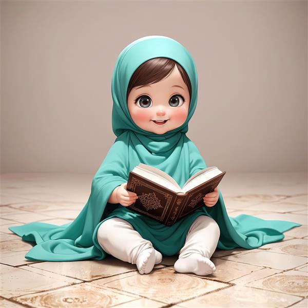 عکس کودک مسلمان در حال خواندن کتاب قرآن
