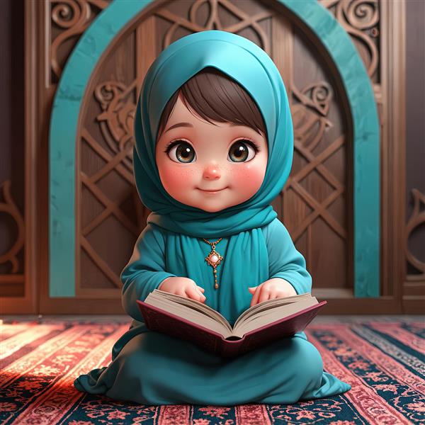 عکس باکیفیت دختر بچه با حجاب در حال خواندن قرآن