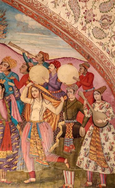 عکاسی ماکرو نقاشی صفوی چهارشنبه سوری نوازندگان در بار