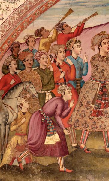 پرتره درباریان نقاشی چهلستون اصفهان سربازان صفوی اسب