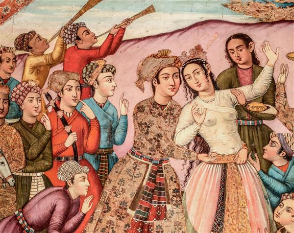 جزئیات نقاشی صفوی رقص و موسیقی چهارشنبه سوری چهلستون