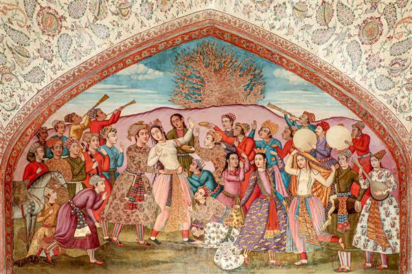 نقاشی اصلی چهارشنبه سوری کاخ چهلستون اصفهان موزه دیجیتال