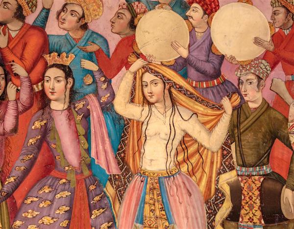 تصویر باکیفیت رقاصان نقاشی چهلستون اصفهان مینیاتور صفوی