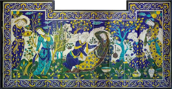 کاشی‌کاری‌های مینیاتوری حماسی (هفت اورنگ) با رنگ‌های آبی و فیروزه‌ای