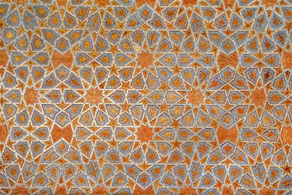 الگوی گره‌چینی و کاشی‌کاری مینیاتوری سقف چهلستون مناسب پس‌زمینه دکوراتیو