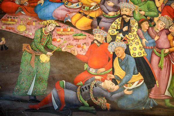 نقاشی رزم شاه اسماعیل صفوی و از پای افتادن محمدخان شیبانی (یا مجلس ضیافت) در چهلستون