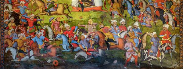 نقاشی افقی میدان نبرد و سواره‌نظام در تالار کاخ چهلستون (پانوراما)