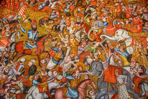 نقاشی بزرگ نبرد کرنال (تهاجم نادرشاه افشار به هندوستان) در چهلستون