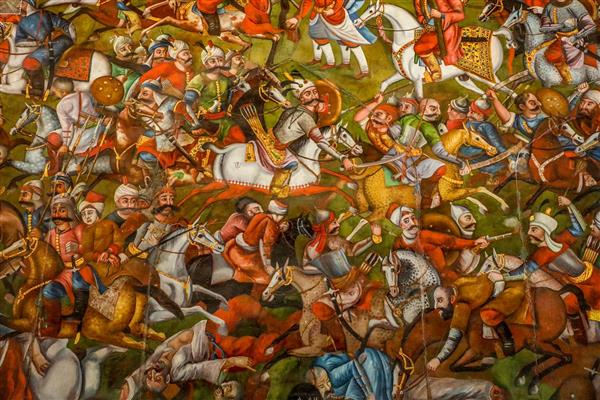 نقاشی دیواری کاخ چهلستون اصفهان (جزئیات نبرد شاه اسماعیل با ازبکان)