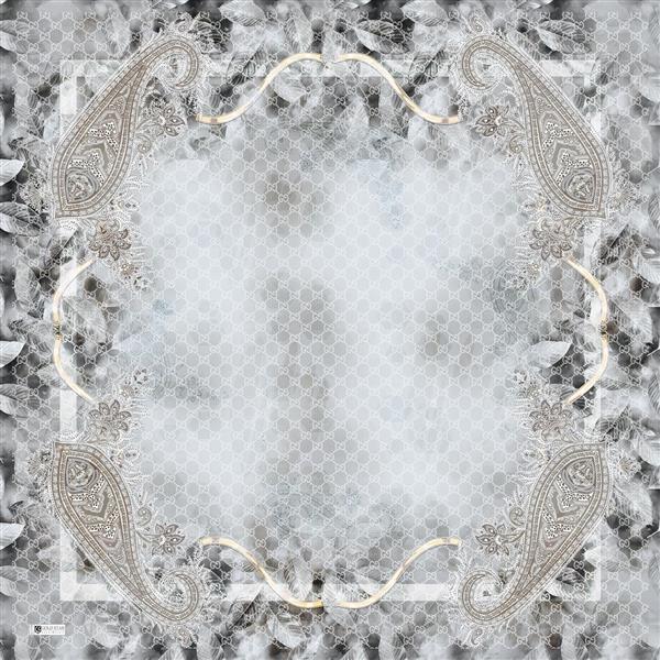 طرح روسری حاشیه بته‌جقه داماسک نقره‌ای و بافت زمستانی با مرکز روشن و موج‌دار