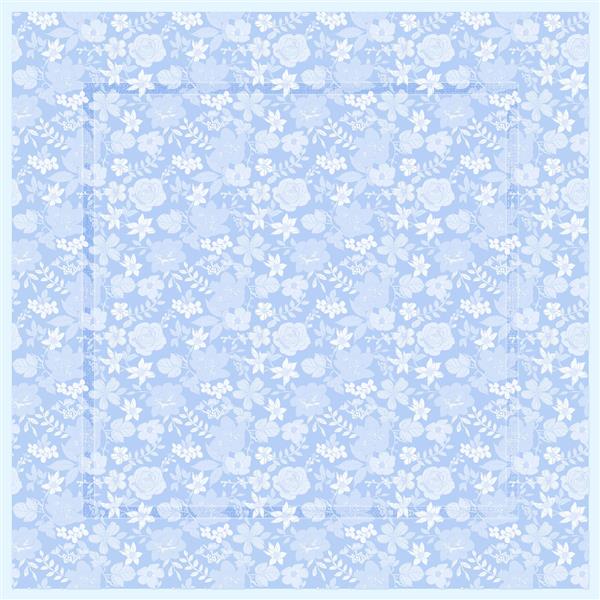 طرح روسری گل و برگ‌های ریز کلاسیک به رنگ آبی روشن و پاستلی مناسب چاپ