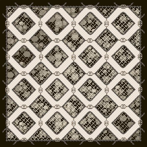 طرح پترن لوزی و بافت زنجیره‌ای کرم و قهوه‌ای با پس‌زمینه موتیف برای روسری لوکس