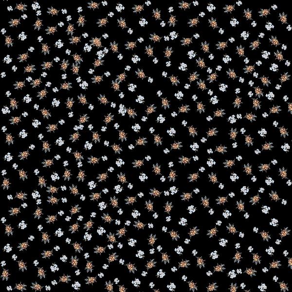 طرح پترن گل‌های ریز و شلوغ کرمی و سفید روی پس‌زمینه مشکی برای روسری مجلسی