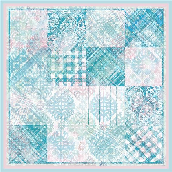 طرح پچ‌ورک (Patchwork) کاشی‌کاری و چهارخانه با رنگ‌های پاستلی آبی و فیروزه‌ای
