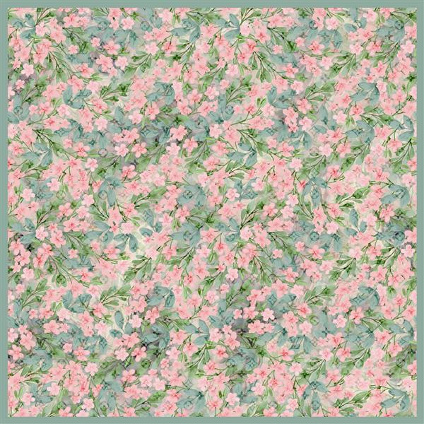 طرح آبرنگی گل‌های ریز و برگ‌های شلوغ با رنگ صورتی و سبز نعنایی (Mint)