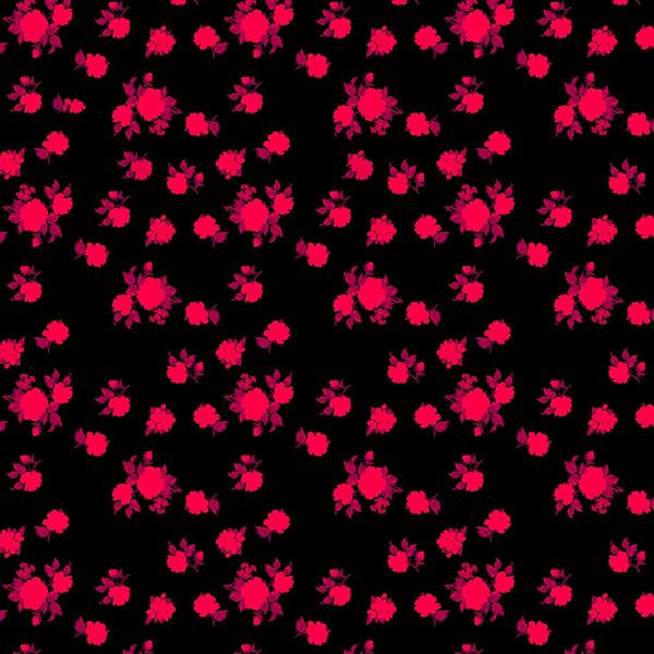 طرح پترن گل‌ رز درشت نئونی صورتی (فوشیا) روی پس‌زمینه مشکی ساده