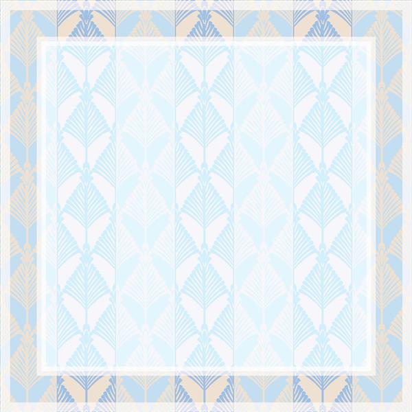 طرح Art Deco پر طاووس و بادبزن به رنگ آبی آسمانی و کرم مناسب شال بهاری