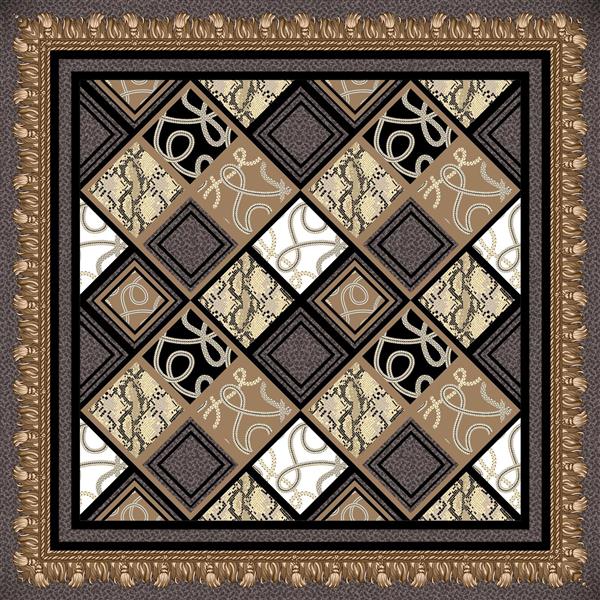 طرح لوزی با پترن پوست مار، زنجیر و خطوط مجرد در رنگ‌های خنثی و کرم قهوه‌ای