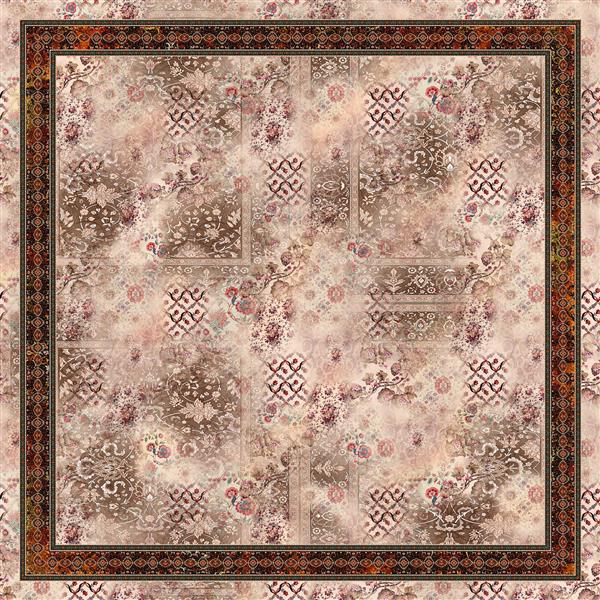 طرح وینتج کاشی‌کاری و گل‌های محو با حاشیه کلاسیک و رنگ کرم قهوه‌ای پاییزی