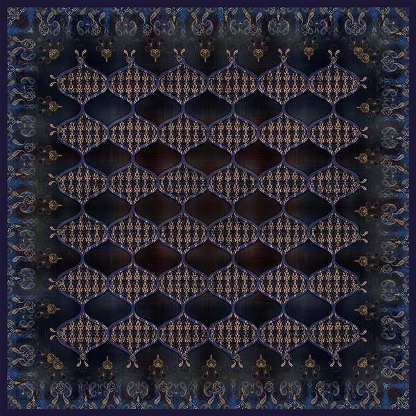 طرح لوکس عثمانی (Osmanli) لوزی‌شکل با پس‌زمینه آبی تیره و حاشیه اسلیمی