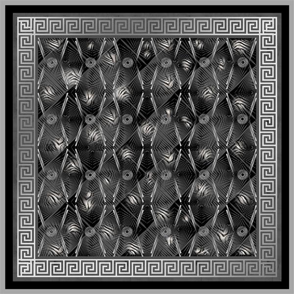 طرح هندسی لوزی سیاه و سفید با حاشیه یونانی (Meander) و بافت لوکس