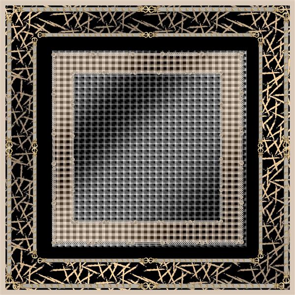 طرح چهارخانه و پلنگی مشکی طلایی مدرن و لوکس با حاشیه گرافیکی مناسب چاپ عریض