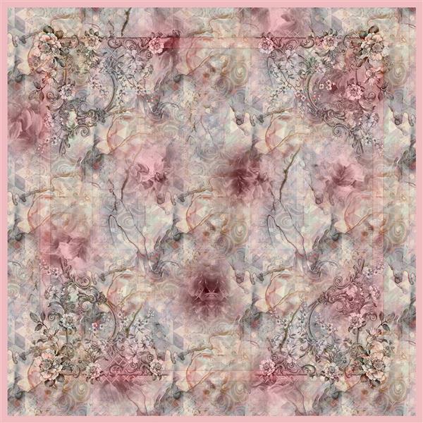 پترن روسری محو و آبرنگی با گل‌های صورتی و طوسی وکتور وینتج و رومانتیک با رنگ‌های پاستلی و حالت کهنه