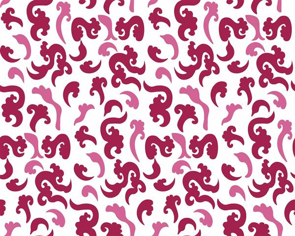 الگوی تکرار شونده طرح اسلیمی و گرداب‌های درهم صورتی و سرخابی پترن مدرن وکتور بته جقه انتزاعی