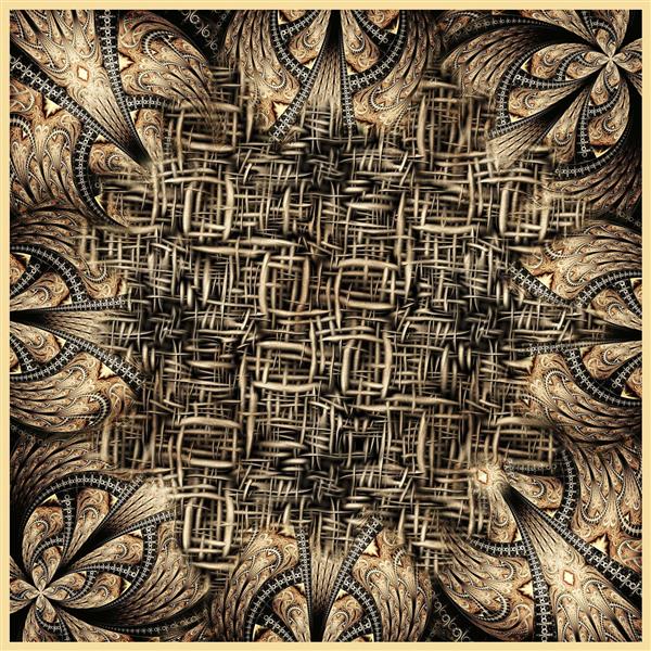 طرح روسری ماندالا و بافت درهم پیچیده با رنگ‌های قهوه‌ای و طلایی