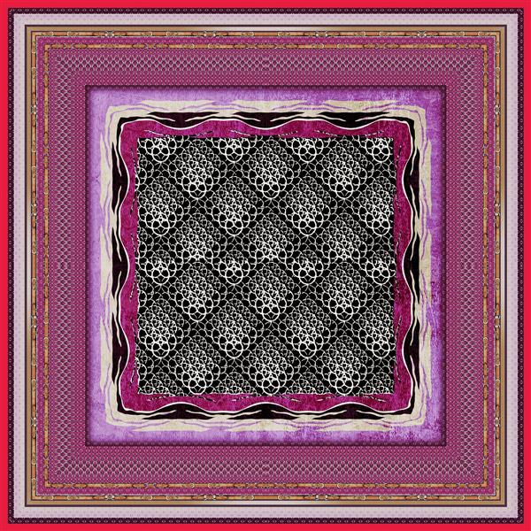 طرح روسری توری با حاشیه صورتی و بنفش (الگوی بافت‌دار فانتزی)