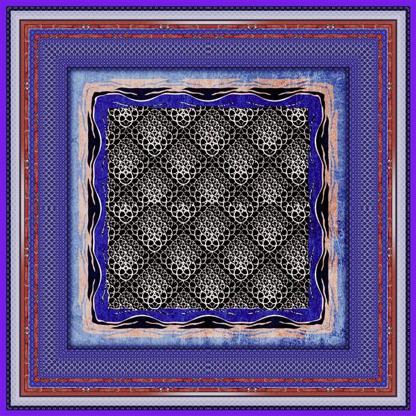 طرح روسری توری با حاشیه بنفش و آبی (الگوی بافت‌دار و مجلسی)