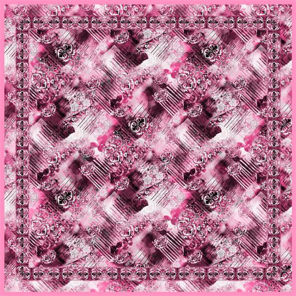 طرح روسری بافت قلم‌مو و گل‌های صورتی پررنگ (الگوی فانتزی شلوغ)