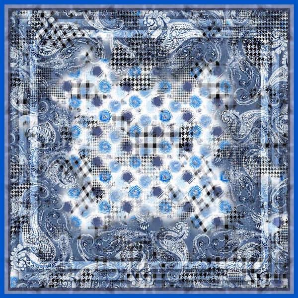 طرح روسری فانتزی پیزلی و خال‌خالی آبی (الگوی شلوغ و کلاسیک)