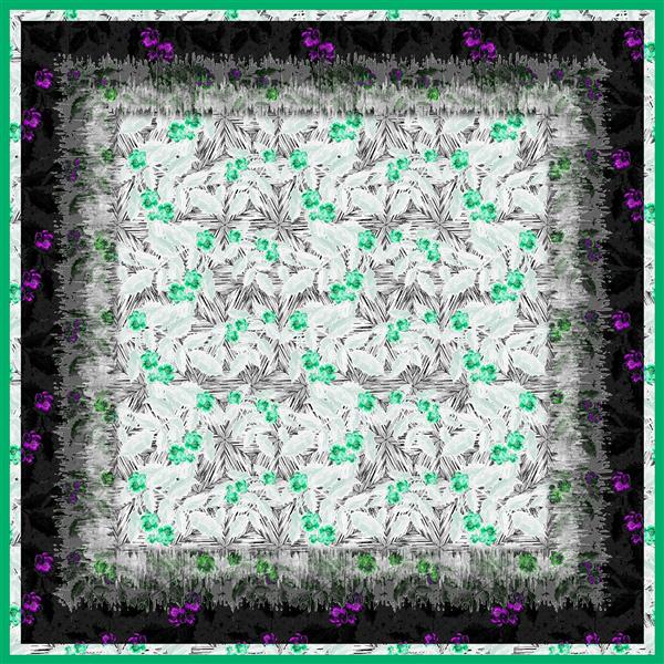 طرح روسری چهارگوش گل‌دار سفید و سبز (کنتراست تیره و روشن)