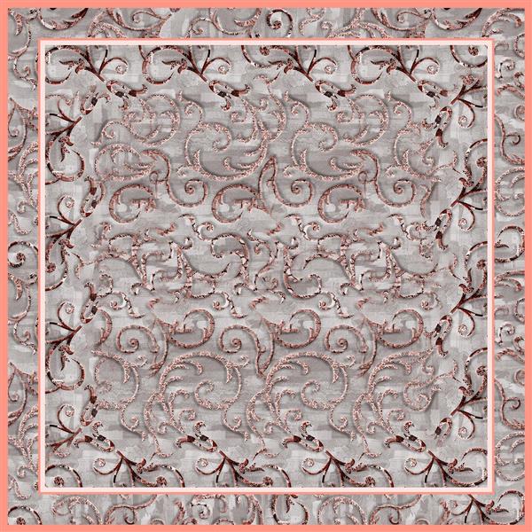 طرح روسری داماسک کلاسیک طلایی و صورتی کم‌رنگ (الگوی ظریف و زنانه)