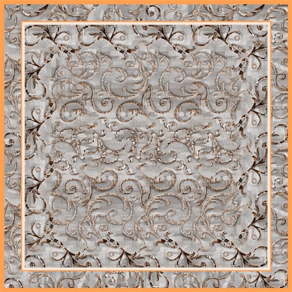 طرح روسری داماسک کلاسیک طلایی و خاکستری (محدوده نارنجی) (الگوی مجلسی تکرارشونده)