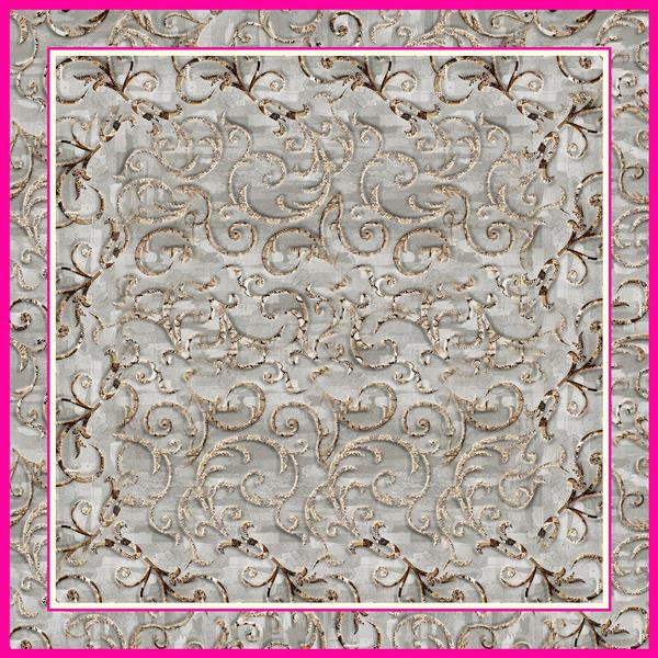 طرح روسری داماسک کلاسیک طلایی و خاکستری (الگوی سلطنتی و لوکس)