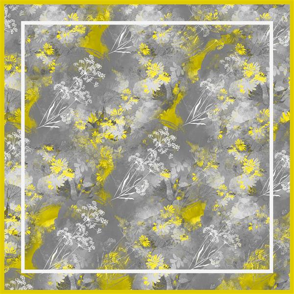 طرح روسری آبرنگی گل‌دار زرد و خاکستری (الگوی مدرن Illuminating)