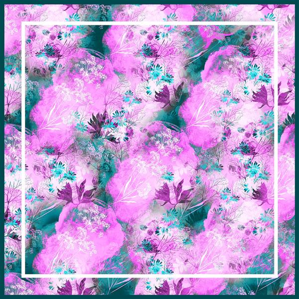 طرح روسری آبرنگی صورتی و فیروزه‌ای تیره (الگوی شاداب و پرانرژی)